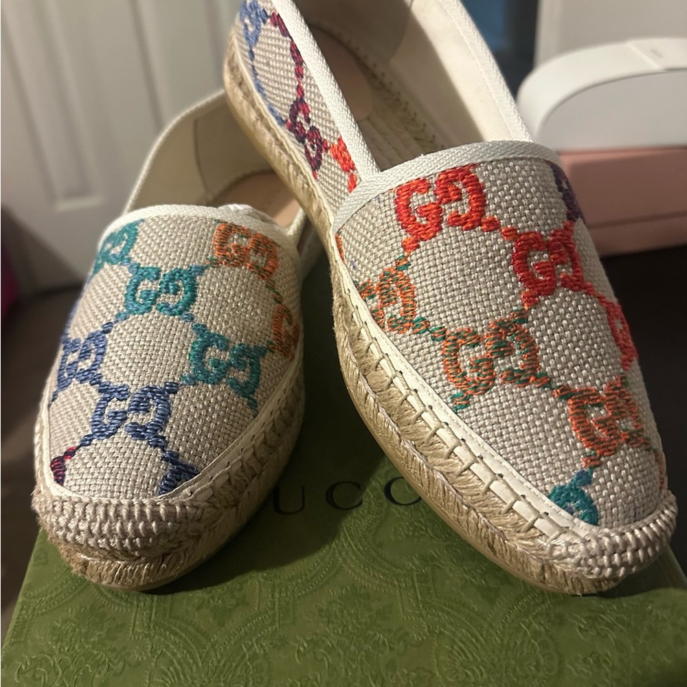 Gucci Blue and Orange Espadrilles with Jute Sole